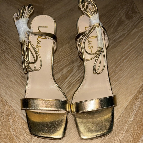 NWOT Lulus Troyes Gold Square Toe Lace-Up High Heel Sandals - Picture 7 of 8